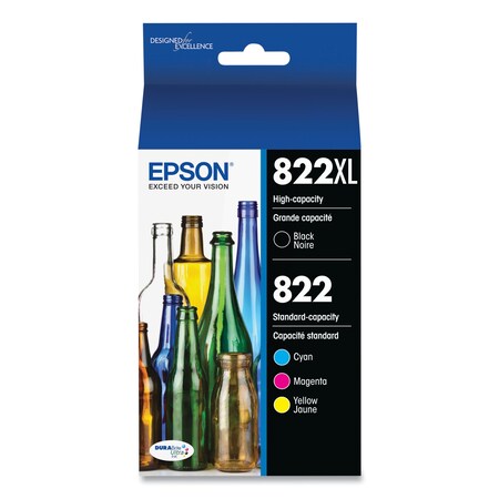 Epson DURABrite Ultra Hi-Yield Ink, 1100 Page-Yield, Black/Cyan/Mag/Yel, PK4 T822XLBCS